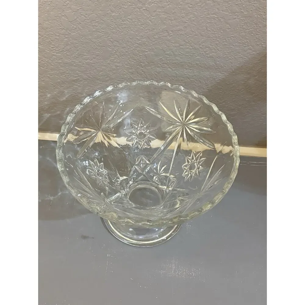 Vintage Anchor Hocking footed prescut Glass Star David fruit Bowl